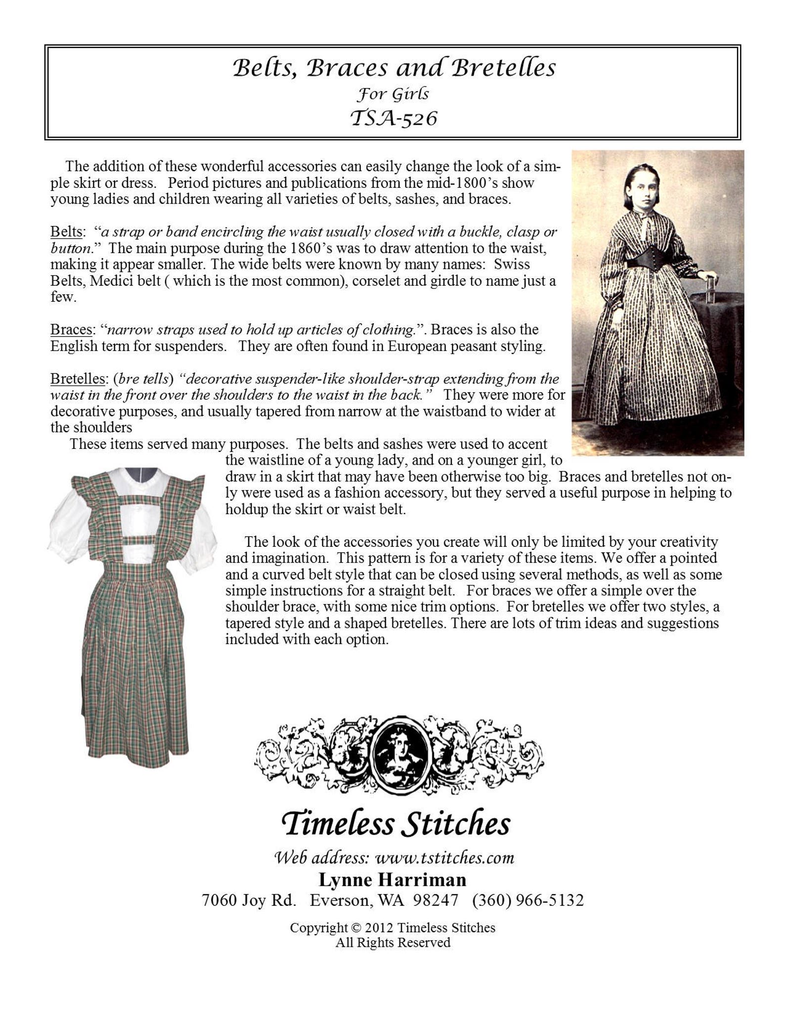 Belts Braces and Bretelles for Girls/19th Century Pattern/ | Etsy