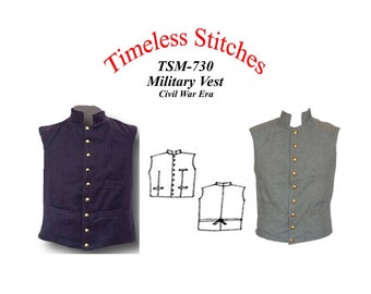 9 Button Military Vest/ Civil War Era Military Vest Pattern  Timeless Stitches Sewing Pattern TSM-730 Military vest