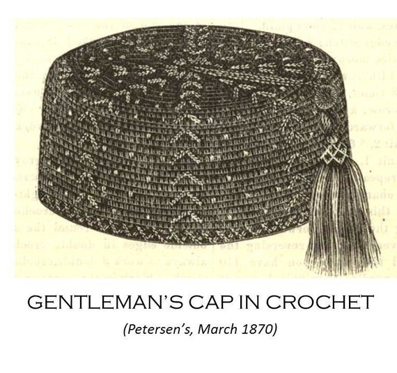 Men's Crocheted Smoking Cap in Green With Brown and Cream