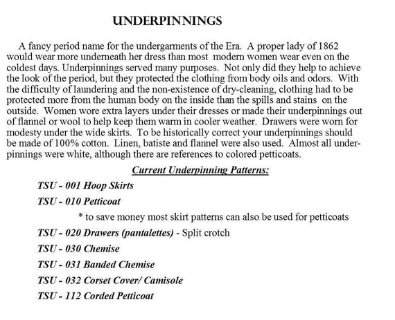 19th Century and Historical Undergarments or Underpinnings