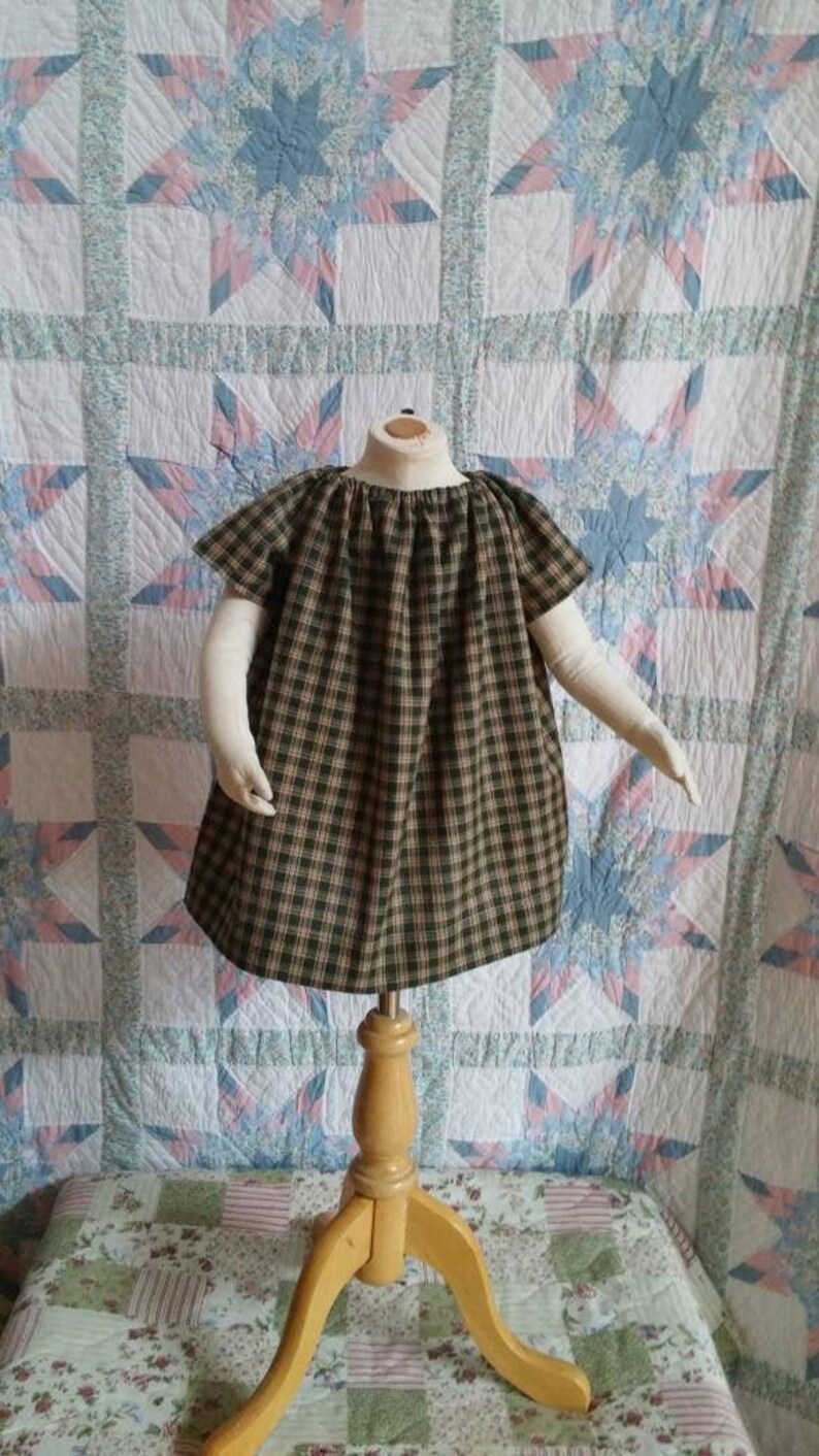Boys Dress 1T in Green and Cream Homespun Plaid 12 to 24 months