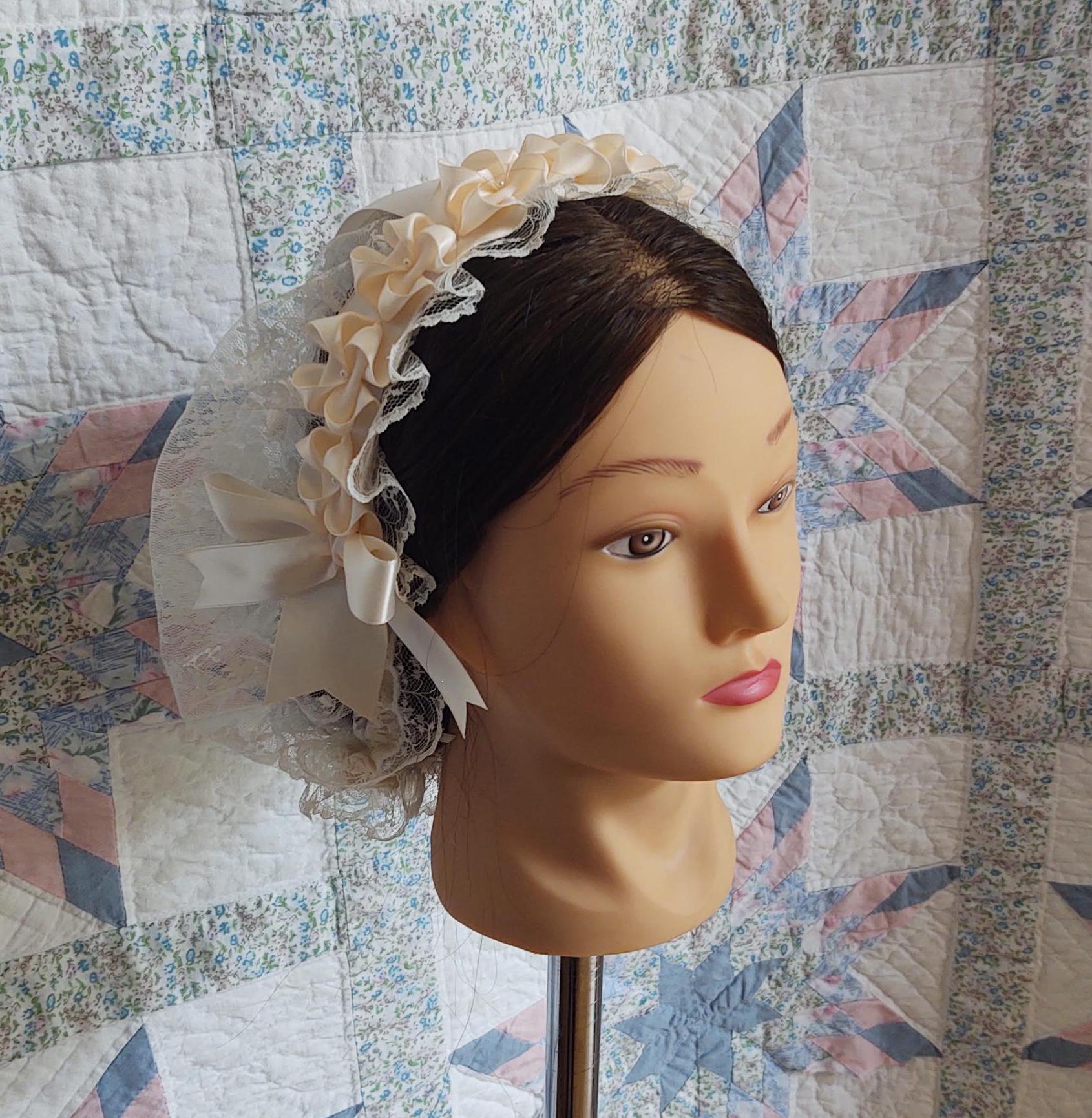 Daycap Cream Lacy Daycap With Choice of Ribbon Accent, Civil War, Victorian ...