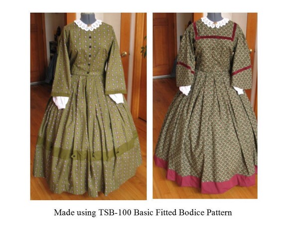 Civil War BASIC FITTED BODICE Pagoda Sleeves Timeless Stitches PATTERN TSB-100