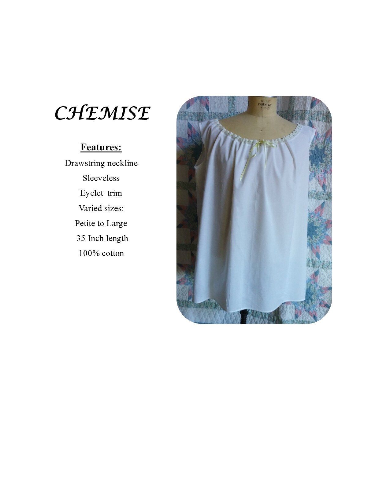 Chemise With Drawstring Neckline Historical Regular 