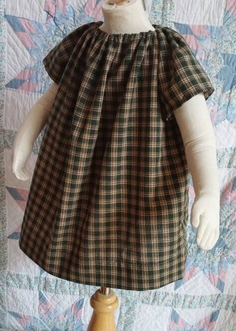 Boys Dress 1T in Green and Cream Homespun Plaid 12 to 24 months