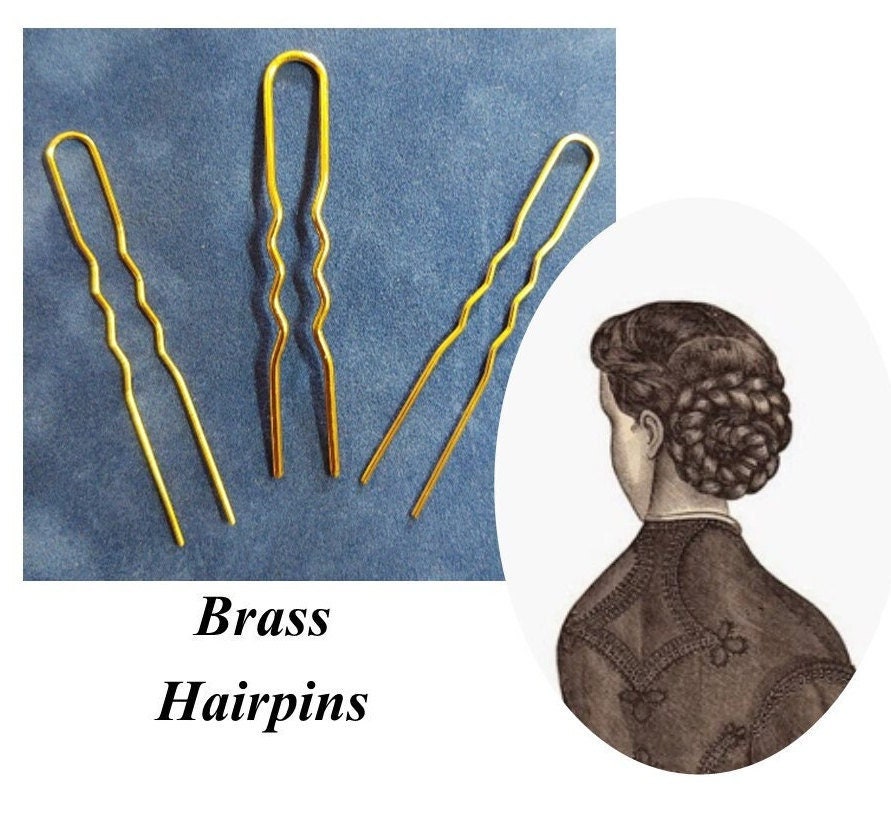 5 Antique Victorian Hair Bun Double tooth pins Antique 1890s Victorian Black U-shaped Hair Pin (set 2), 5  main image 4