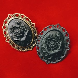 Black Rose Cameo Brooch with choice of setting color, 19th Century Pin, Vintage Style Broach, Civil War Reproduction, Gift idea, Gothic