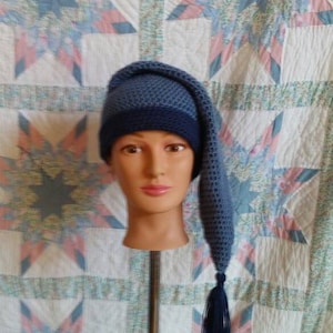 Blue Mens Stocking Cap - Camp Hat, Sleeping Cap, Voyaguer Cap