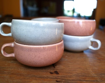 Vintage Russel Wright Steubenville Ceramic Coffee Tea Cups MCM Speckled Coral Pink Gray American Pottery Modern Design Total Available 8