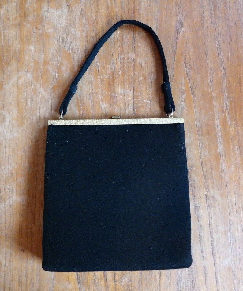 Vintage Lewis Black Wool Handbag Purse Brass Top Clasp MCM | Etsy