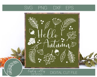 Hello Autumn Svg|Png|Dxf|Eps|Fall Autumn Svg|Autmun Leaves Svg|Farmhouse Svg|Wood Sign|Silhouette|Cricut|Digital|Commercial Use