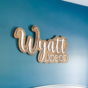 Big Wood Name Sign, Layered Kids Name Sign, First and Middle Name Sign, Wood Name, Double Baby Name Sign, Nursery Name Sign for Wall