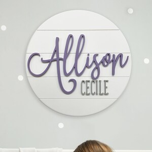 Shiplap Round Nursery Name Sign, Baby Shower, Nursery Decor Round plaque, Wooden Sign, Shiplap Name Sign, Name Sign for Girl Nursery, Baby