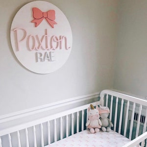 Custom Name |  Bow theme Sign | Baby Name Sign | Pink Bow | Wood Sign | Nursery Wall Art | Baby Shower Gift | Bow Nursery Decor