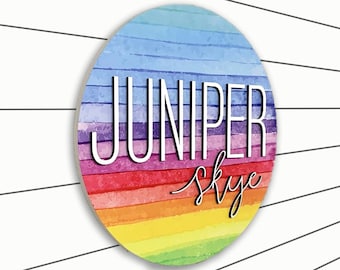 Printed Rainbow Background Custom Name Sign | Rainbow Baby | Baby Name Sign | Wood Sign | Nursery Name Sign for Nursery Girl Wood Name Sign