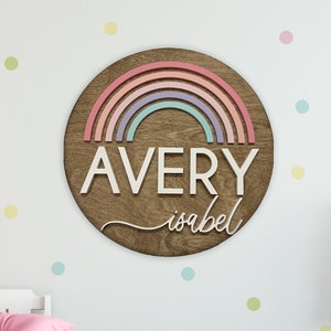 Rainbow Nursery Name Sign, Girl Nursery Decor, Baby Gift, 3D Name Sign, Rainbow Baby Decor, Baby Shower, Gift, Round Name Sign for Newborn