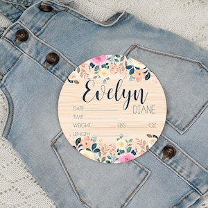 Baby Birth Stat | Personalized Birth Announcement Sign | Printed Newborn Birth Stat | Name Announcement | Pink Floral Baby Announcement