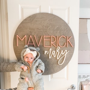 Wooden Nursery Name Sign | Round Sign | Baby Name Sign | Crib Sign | Nursery wall Art | Baby Shower Gift | Wood  Baby Shower Decor | Coral