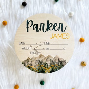 Baby Birth Stat Sign | Personalized Birth Announcement Sign | Printed Newborn Birth Stat | Name Announcement | Woodland Name Announcement