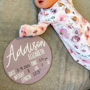 Newborn Birth Stat Sign, Personalized Birth Announcement, Hospital Name Sign, Rainbow Baby, Fresh 48 Photo, Newborn Photo Prop, Purple