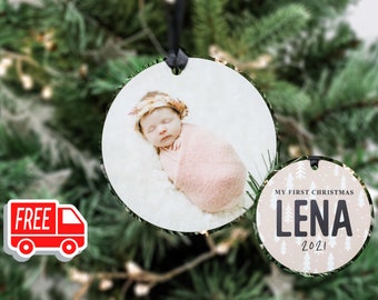 Personalized First Christmas Ornament, Baby's First Christmas, Pet First Christmas, Custom Photo Ornament, Picture Ornament, Christmas 3.9"