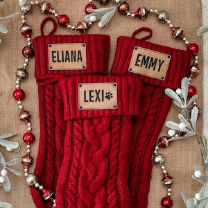 Family Christmas Stockings, Leather Patch Stockings, Laser Engraved, Holiday Stockings, Custom Stockings, Holiday Decor, 2024 Christmas