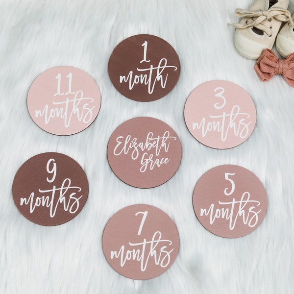 Pink Ombre Milestone Markers, First Year Photo Props, Baby Shower Gift, Pink Baby Month Markers, Birth Stat Sign, Girl Name Announcement