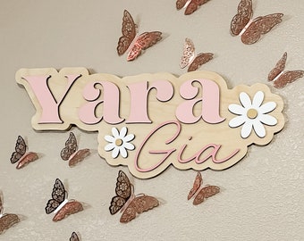 Outline Name Sign, Custom Girl Name Sign, Boho Nursery, Daisy Nursery Art, Personalized Newborn Sign, Name Sign for Nursery, Baby Girl Name