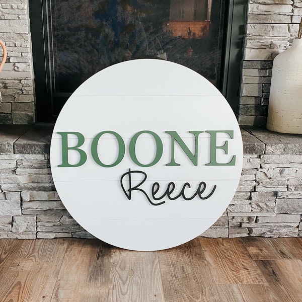 Letrero redondo de madera machihembrada para guardería, regalo para baby shower, idea de regalo personalizado, decoración de pared de madera machihembrada, letrero con nombre para habitación infantil, arte de pared para guardería