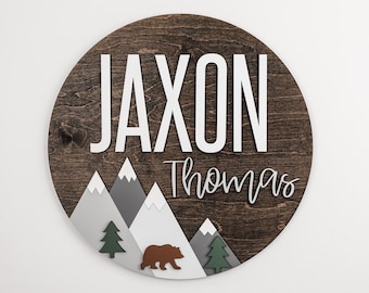 Custom Nursery Name Sign, Mountain Name Sign, Woodland nursery decor, Nursery Room Decor, 3D Wood Sign, Nursery Wall Art, Name sign for boy