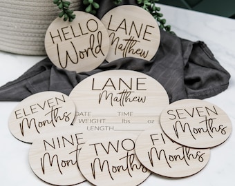 Wooden Milestone Markers, First Year Photo Props, Unique Gift For New Parents, Monthly Age Markers, Birth Stat Sign, Name Announcement
