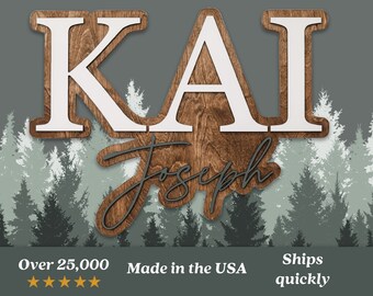 Custom Wood Nursery Sign, 12-42 inch, Wooden Kids Name Sign, Woodland Outdoors Theme Cutout, Perfect for Kids Bedrooms and Nursery, Unique.