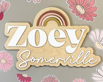 Rainbow Name Sign, Nursery Name Sign, Pink Rainbow Nursery Decor, Name Sign for Girl, Custom Wood Name Sign, Name Sign for Nursery, Baby