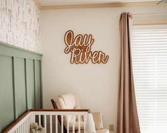 Wooden Name Sign, Wood Nursery Sign, Layered Kids Name Sign, Nursery Wall Art, Kids Bedroom Wall Decor, Large Name Sign, Outline Sign