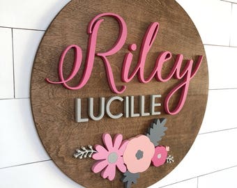 Custom Name Sign | Round Sign | Baby Name Sign | Nursery Room Decor | Wood Sign | Nursery Wall Art | Baby Shower Gift | Wood Name Board