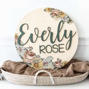 Round 3D Nursery Name Sign Boho Floral Pattern 18-36 Inch | Etsy