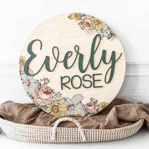 Round 3D Nursery Name Sign Boho Floral Pattern | 18-36 Inch Personalized Wooden Name Sign | Baby Name Sign | Baby Shower | Nursery Custom