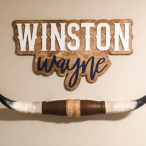 Custom 3D Name Sign, Boy Nursery Name Sign, Nursery Wall Art, Wooden Name Sign, Outline Name Sign, Western Nursery Decor, Longhorn Theme