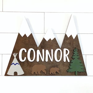 Custom Name Sign | Mountain Sign | Baby Name Sign | Nursery Room Decor | Wood Sign | Nursery Wall Art | Baby Shower Gift | Wood Name Board