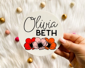 Floral Baby Name Sign | 5" Personalized Birth Announcement | Newborn Name Sign | Name Announcement | Hospital Birth Announcement | My Name