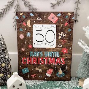 Christmas Countdown Sign, Wooden Advent Calendar, Days Until Santa, Christmas Wall Decor, Family Xmas Countdown, Santa Countdown,Daily Count