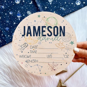 Baby Birth Stat Sign | Personalized Birth Announcement Sign | Space Theme | Newborn Birth Stat | Name Announcement | Hospital Birth