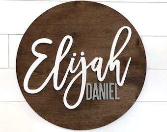 Nursery Wood Name Sign, Round Plaque, Large sign, Crib Sign, Baby Wall Art