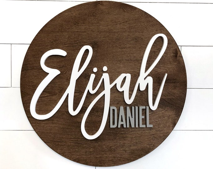 Nursery Wood Name Sign, Round Plaque, Large sign, Crib Sign, Baby Wall Art