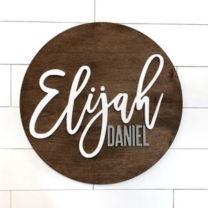 Nursery Wood Name Sign, Round Plaque, Large sign, Crib Sign, Baby Wall Art