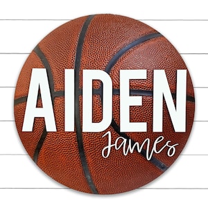 Basketball Name Sign, Round Sign, Baby Name Sign, Wood Sign, Nursery Art, Name Sign for Nursery Boy, Basketball Sign, Sports Theme Decor