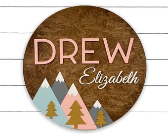 Custom Name Sign | 18-36" Mountain Sign | Adventure Nursery | Outdoor Nursery Room Decor | Wood Sign | Nursery Name  | Shower Gift | Wood