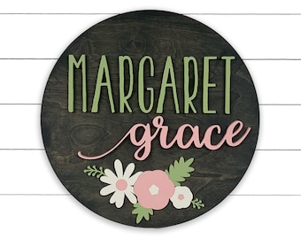 Custom Name Sign | Round Sign | Baby Name Sign | Nursery Room Decor | Wood Sign | Nursery Art | Name Sign for Nursery Girl | Wood Name Sign