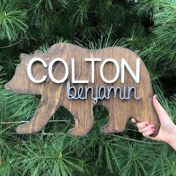 Custom Name Sign | Bear Name Sign | Baby Name Sign | Nursery Room Decor | Wood Sign | Nursery Wall Art | Baby Shower Gift | Wood Name Board