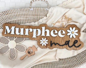 Floral Theme Name Sign, Daisy Name Sign, Baby Girl Nursery Decor, Personalized Baby Name Sign, Kids Bedroom Name Sign, Flower Nursery Sign